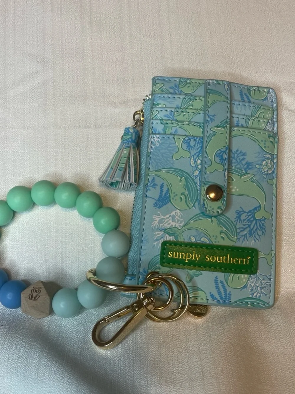 Simply Southern Mint, Blue & Seafoam Card Holder Keychain with Beaded Wristlet